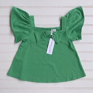 JANIE & JACK NWT Kelly Green Square Neck Bow Flutter Sleeve Blouse